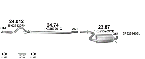 Skica izduvnog sistema za Seat Altea XL 1.4, 2007–5/2011, monovolumen