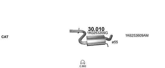 Skica izduvnog sistema za Seat Altea XL 2.0, 2004–3/2009, monovolumen