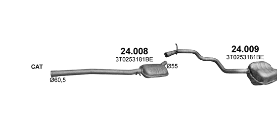 Skica izduvnog sistema za Škoda Superb 1.8, 2008–5/2015, liftbek / SW / karavan