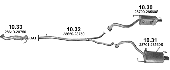 Skica izduvnog sistema za Hyundai Santa Fe 2.2 D — 2.2 CRDi dizel 2WD+4WD, 2006–12/2011 · 2007–12/2011 Skica izduvnog sistema za Hyundai Santa Fe 2.2 D — 2.2 CRDi dizel 2WD+4WD, 2006–12/2011 · 2007–12/2011