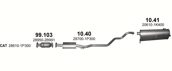 Skica izduvnog sistema za Hyundai ix20 1.4 — 1.4i, 2010–7/2019 Skica izduvnog sistema za Hyundai ix20 1.4 — 1.4i, 2010–7/2019