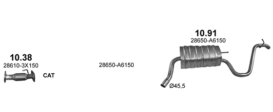 Skica izduvnog sistema za Hyundai i30 1.6 — 1.6 MPi 16V, 2011–12/2016 Skica izduvnog sistema za Hyundai i30 1.6 — 1.6 MPi 16V, 2011–12/2016