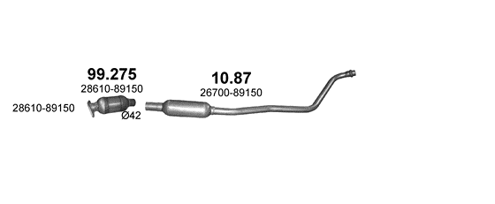 Skica izduvnog sistema za Hyundai i10 1.0 — 1.0i, 2013–9/2016