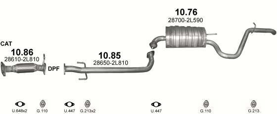 Skica izduvnog sistema za Hyundai i30 1.6 D — 1.6 CRDi dizel, 2007–6/2012 Skica izduvnog sistema za Hyundai i30 1.6 D — 1.6 CRDi dizel, 2007–6/2012