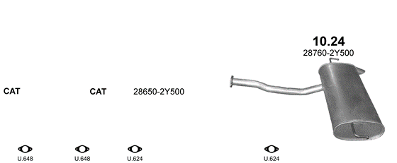 Skica izduvnog sistema za Hyundai ix35 1.6 — 1.6i, 2010–6/2015