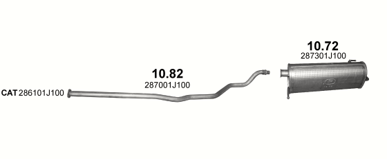 Skica izduvnog sistema za Hyundai i20 1.2 — 1.2 16V / 1.2 LPG 16V (sa ili bez benzina), 2008–8/2014 · 2009–8/2014