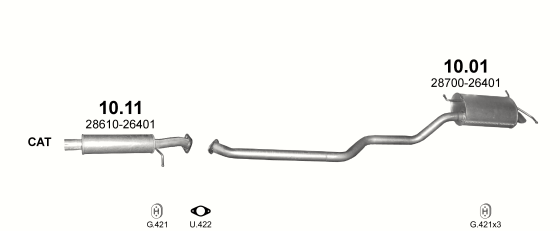 Skica izduvnog sistema za Hyundai Santa Fe 2.0 D — 2.0 CRDi dizel, 2000–2/2006 Skica izduvnog sistema za Hyundai Santa Fe 2.0 D — 2.0 CRDi dizel, 2000–2/2006