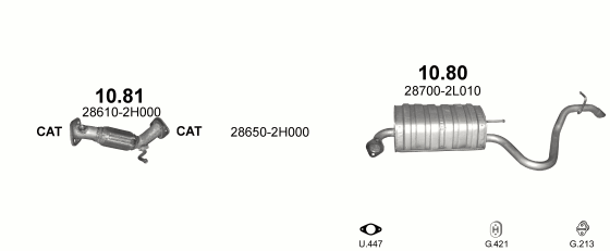 Skica izduvnog sistema za Hyundai i30 1.4, 2007–2011 Skica izduvnog sistema za Hyundai i30 1.4, 2007–2011