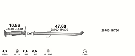 Skica izduvnog sistema za Kia Pro Ceed 1.6 D — 1.6 CRDi dizel (3 vrata), 2007–7/2009 Skica izduvnog sistema za Kia Pro Ceed 1.6 D — 1.6 CRDi dizel (3 vrata), 2007–7/2009