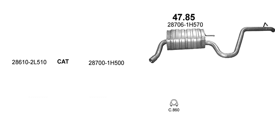 Skica izduvnog sistema za Kia Ceed 1.6 D — 1.6 CRDi, 2007–7/2009 Skica izduvnog sistema za Kia Ceed 1.6 D — 1.6 CRDi, 2007–7/2009