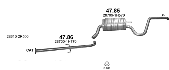 Skica izduvnog sistema za Kia Ceed 1.6 D — 1.6 CRDi, 2009–2012 Skica izduvnog sistema za Kia Ceed 1.6 D — 1.6 CRDi, 2009–2012