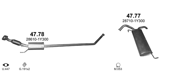 Skica izduvnog sistema za Kia Picanto II 1.0 — 1.0i, 2011–12/2014