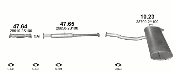 Skica izduvnog sistema za Kia Sportage 2.0 — 2.0i, 2010–1/2014 Skica izduvnog sistema za Kia Sportage 2.0 — 2.0i, 2010–1/2014