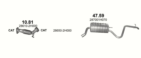 Skica izduvnog sistema za Kia Ceed 1.4 — 1.4i 16V, 2007–7/2009 Skica izduvnog sistema za Kia Ceed 1.4 — 1.4i 16V, 2007–7/2009