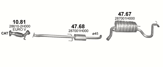 Skica izduvnog sistema za Kia Ceed 1.4 — 1.4i 16V 5 vrata, 2006–7/2009 Skica izduvnog sistema za Kia Ceed 1.4 — 1.4i 16V 5 vrata, 2006–7/2009