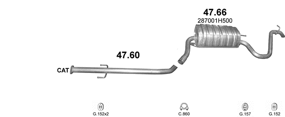 Skica izduvnog sistema za Kia Ceed 1.6 D — 1.6 CRDi dizel (5 vrata), 2006–7/2009 Skica izduvnog sistema za Kia Ceed 1.6 D — 1.6 CRDi dizel (5 vrata), 2006–7/2009