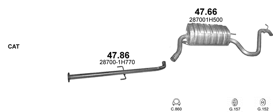 Skica izduvnog sistema za Kia Ceed 1.6 D — 1.6 CRDi dizel (5 vrata), 2009–2012 Skica izduvnog sistema za Kia Ceed 1.6 D — 1.6 CRDi dizel (5 vrata), 2009–2012