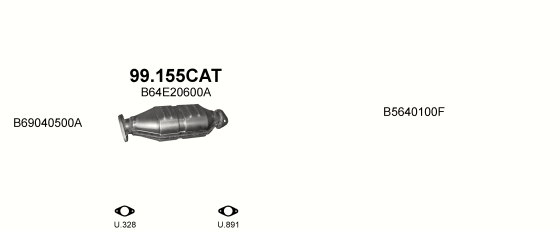 Skica izduvnog sistema za Mazda MX-5 1.6 — 1.6 16V, 1989–1/1994 Skica izduvnog sistema za Mazda MX-5 1.6 — 1.6 16V, 1989–1/1994
