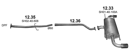 Skica izduvnog sistema za Mazda CX-5 2.2 D — 2.2 MZD-CD 4WD, 2012–4/2017 Skica izduvnog sistema za Mazda CX-5 2.2 D — 2.2 MZD-CD 4WD, 2012–4/2017