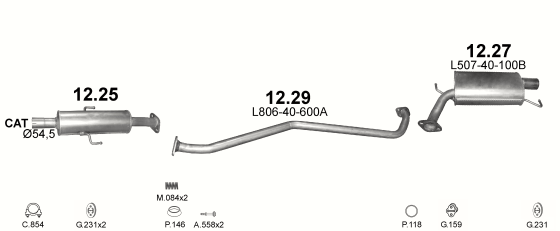 Skica izduvnog sistema za Mazda 6 1.8 — 1.8i, od 2007 Skica izduvnog sistema za Mazda 6 1.8 — 1.8i, od 2007
