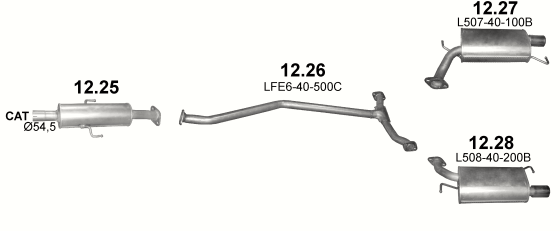 Skica izduvnog sistema za Mazda 6 2.0 — 2.0i, 2007–7/2013 Skica izduvnog sistema za Mazda 6 2.0 — 2.0i, 2007–7/2013