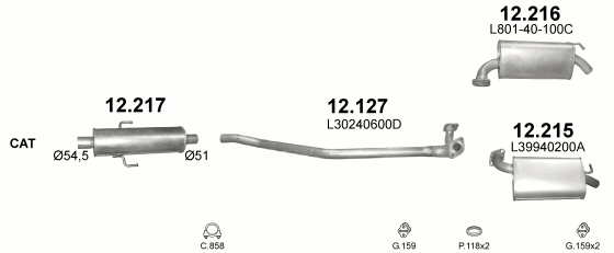 Skica izduvnog sistema za Mazda 6 2.0 — 2.0i 16V, 2005–9/2007 Skica izduvnog sistema za Mazda 6 2.0 — 2.0i 16V, 2005–9/2007