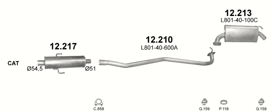 Skica izduvnog sistema za Mazda 6 1.8 — 1.8i 16V / 1.8 16V, 2002–3/2005 · 2005–9/2007 Skica izduvnog sistema za Mazda 6 1.8 — 1.8i 16V / 1.8 16V, 2002–3/2005 · 2005–9/2007