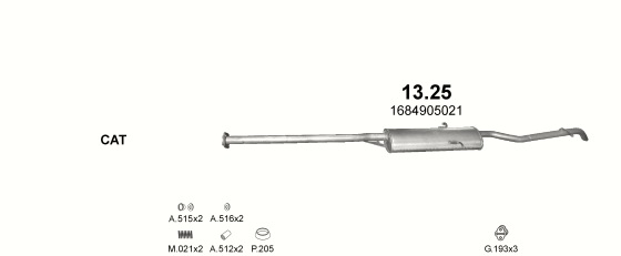 Skica izduvnog sistema za Mercedes-Benz A140L W168 1.4 benzin, 2001–10/2004, hečbek