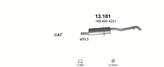 Skica izduvnog sistema za Mercedes-Benz A160 W168 1.7 D, 1998–10/2004, hečbek Skica izduvnog sistema za Mercedes-Benz A160 W168 1.7 D, 1998–10/2004, hečbek