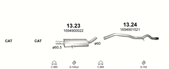 Skica izduvnog sistema za Mercedes-Benz A160 W169 2.0 CDI, 2004–6/2012, hečbek Skica izduvnog sistema za Mercedes-Benz A160 W169 2.0 CDI, 2004–6/2012, hečbek