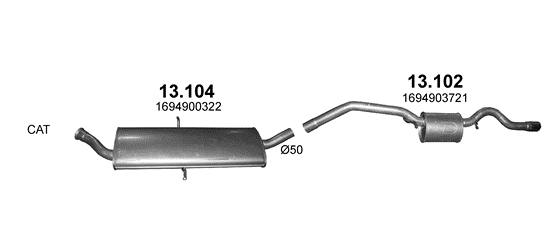 Skica izduvnog sistema za Mercedes-Benz A170 W169 1.7 benzin, 2004–6/2012, hečbek Skica izduvnog sistema za Mercedes-Benz A170 W169 1.7 benzin, 2004–6/2012, hečbek