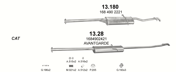 Skica izduvnog sistema za Mercedes-Benz A190 W168 1.9 benzin, 1999–10/2004, hečbek Skica izduvnog sistema za Mercedes-Benz A190 W168 1.9 benzin, 1999–10/2004, hečbek