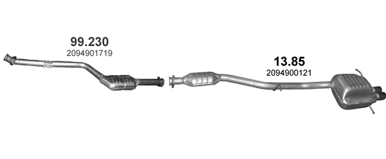 Skica izduvnog sistema za Mercedes-Benz C200 CL203 2.0 Kompressor, 2002–5/2008, kupe Skica izduvnog sistema za Mercedes-Benz C200 CL203 2.0 Kompressor, 2002–5/2008, kupe
