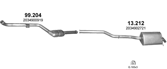 Skica izduvnog sistema za Mercedes-Benz C220 T203 2.2 CDI, 2001–8/2003 · 2003–10/2007, SW / karavan