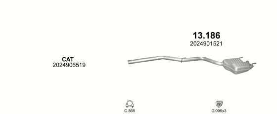 Skica izduvnog sistema za Mercedes-Benz C250 W202 2.5 D, 1995–2/2001, sedan / limuzina