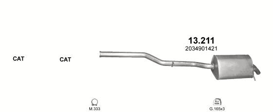 Skica izduvnog sistema za Mercedes-Benz C270 W203 2.7 CDI, 2000–2/2007, sedan / limuzina