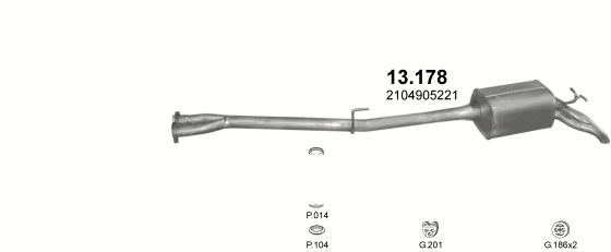 Skica izduvnog sistema za Mercedes-Benz E270 W210 2.7 CDI, 1999–3/2002, sedan / limuzina
