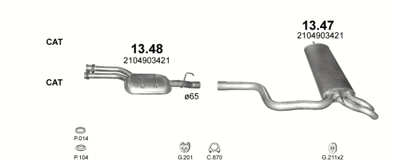 Skica izduvnog sistema za Mercedes-Benz E320 S210 3.2 benzin, 1996–3/2003, SW / karavan Skica izduvnog sistema za Mercedes-Benz E320 S210 3.2 benzin, 1996–3/2003, SW / karavan
