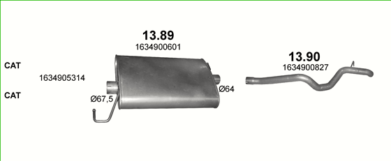 Skica izduvnog sistema za Mercedes-Benz ML270 W163 2.7 CDI, 1999–6/2005, SUV / terenac