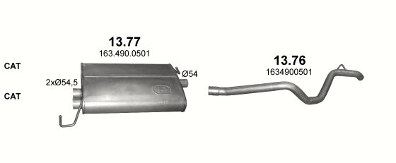 Skica izduvnog sistema za Mercedes-Benz ML320 W163 3.2 benzin, 1998–8/2002, SUV / terenac