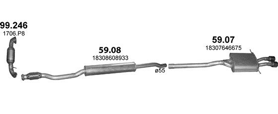 Skica izduvnog sistema za MINI Cooper S 1.6 — 1.6i Turbo 16V / 1.6i Turbo, 2008–11/2013 · 2010–11/2013 · 2012–11/2013 Skica izduvnog sistema za MINI Cooper S 1.6 — 1.6i Turbo 16V / 1.6i Turbo, 2008–11/2013 · 2010–11/2013 · 2012–11/2013