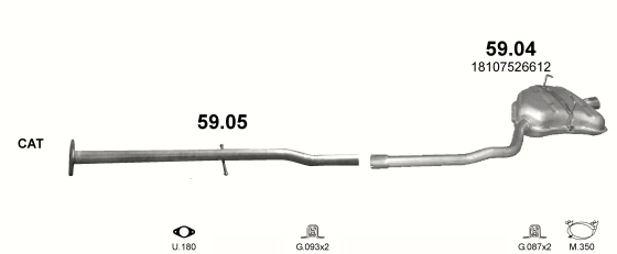 Skica izduvnog sistema za MINI One 1.6 — 1.6i 16V, 2000–4/2004 Skica izduvnog sistema za MINI One 1.6 — 1.6i 16V, 2000–4/2004