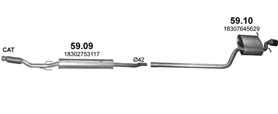 Skica izduvnog sistema za MINI Cooper 1.6 — 1.6 16V, 2010–12/2015 Skica izduvnog sistema za MINI Cooper 1.6 — 1.6 16V, 2010–12/2015