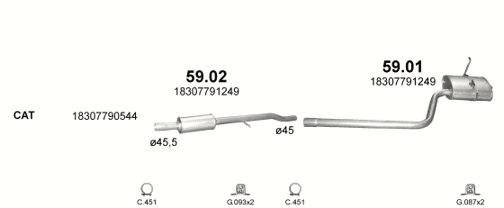 Skica izduvnog sistema za MINI One 1.4 D — 1.4 dizel, 2002–9/2005 Skica izduvnog sistema za MINI One 1.4 D — 1.4 dizel, 2002–9/2005
