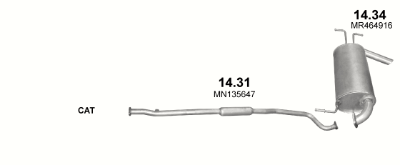 Skica izduvnog sistema za Mitsubishi Outlander I 2.4 — 2.4 16V 4WD, 2003–10/2006 Skica izduvnog sistema za Mitsubishi Outlander I 2.4 — 2.4 16V 4WD, 2003–10/2006
