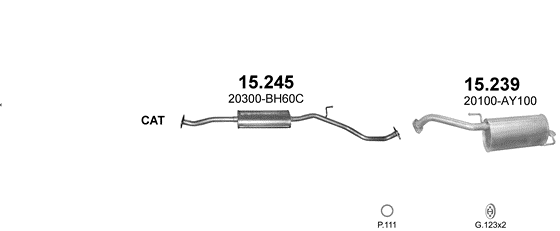 Skica izduvnog sistema za Nissan Note 1.4 — 1.4i 16V, 2009–8/2013 Skica izduvnog sistema za Nissan Note 1.4 — 1.4i 16V, 2009–8/2013