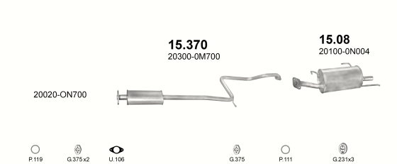 Skica izduvnog sistema za Nissan Almera 2.0 D — 2.0 DIESEL, 1995–4/2000