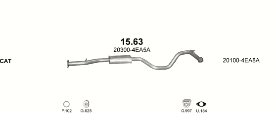 Skica izduvnog sistema za Nissan Qashqai 1.6 — 1.6 DIG-T 2WD, 2014–9/2019