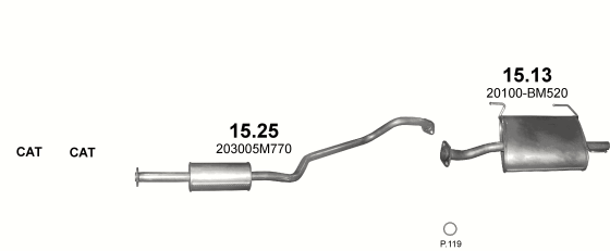 Skica izduvnog sistema za Nissan Almera 1.5 — 1.5i 16V, 2002–9/2006