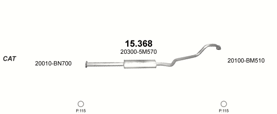 Skica izduvnog sistema za Nissan Almera 1.5 D — 1.5 dCi dizel, 2002–11/2006